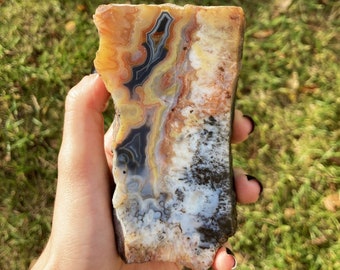 Colorful Coyamito Agate Slab with Unique Crazy Laces and Laguna Center, Detailed Turkish Agate Gemtone, Unpolished, Wet Photos, No Filter