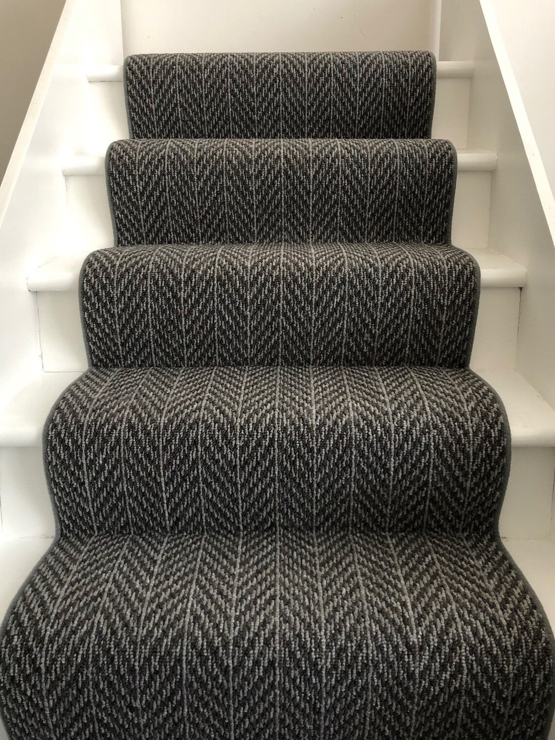 Dark Grey Chevron Carpet Stair Runner with Whipped Edge Etsy