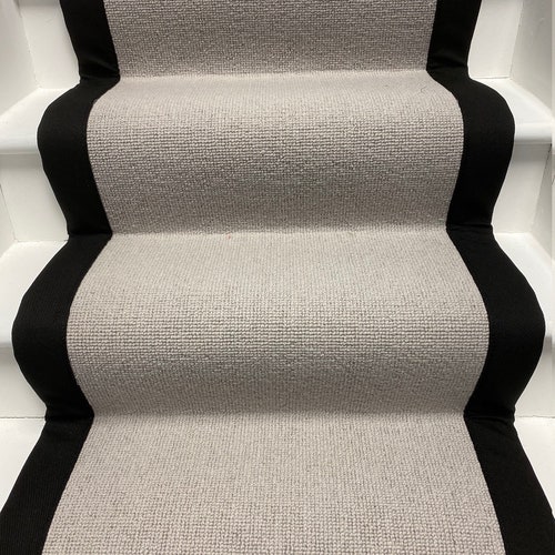 Light Grey Loop Pile Stair Runner With Black Tape Etsy UK