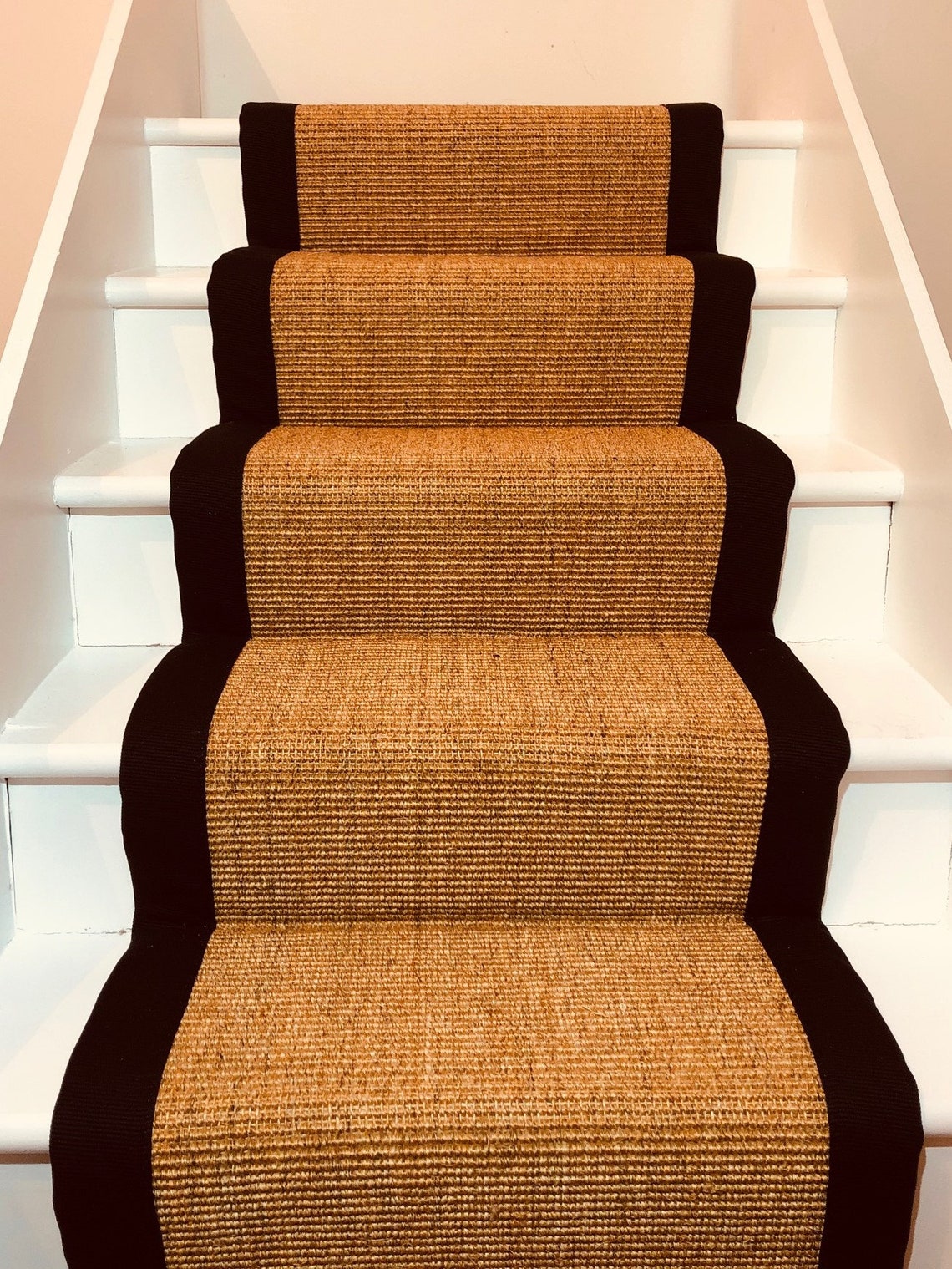 Natural Sisal Boucle Stair Runner with Black or Beige Tape Etsy