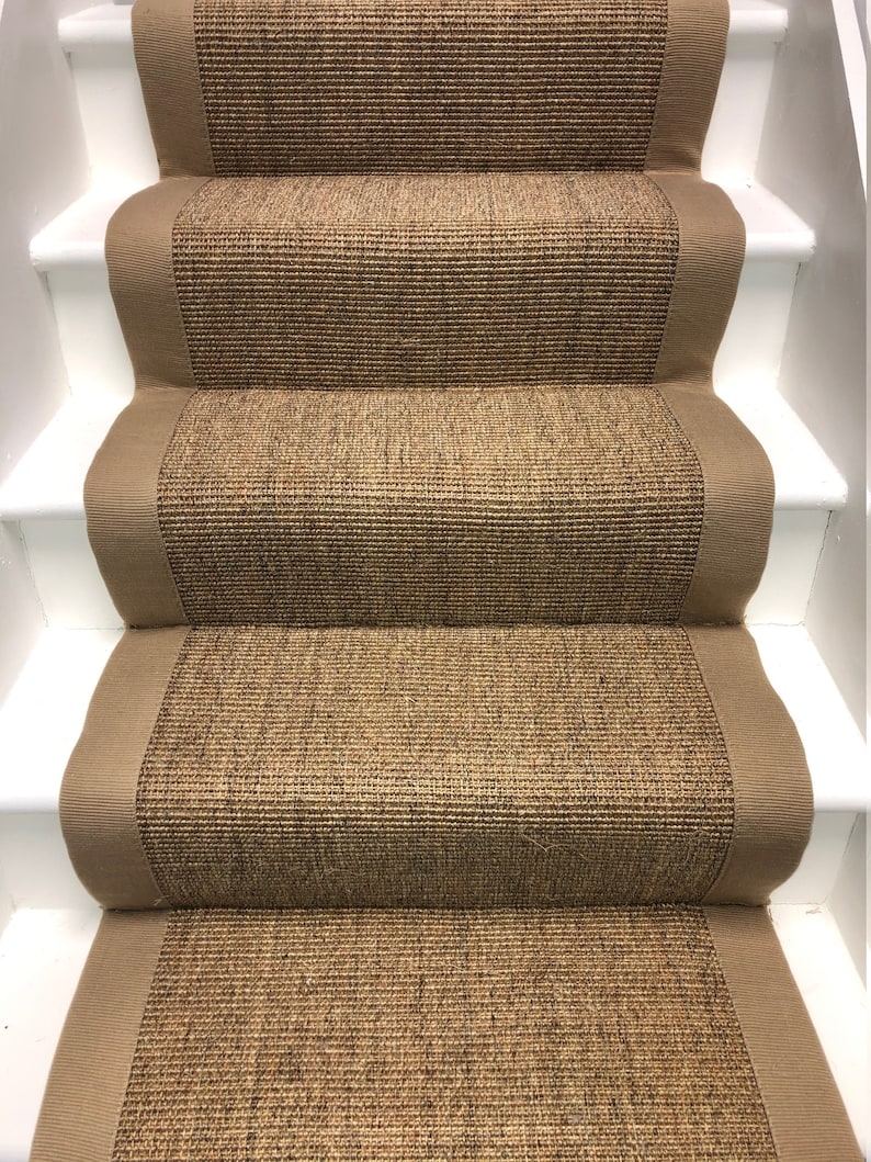 Natural Sisal Boucle Stair Runner with Black or Beige Tape Etsy