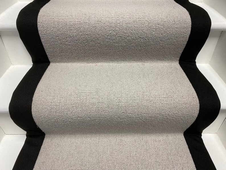 Light Grey Loop Pile Stair Runner With Black Tape Etsy UK