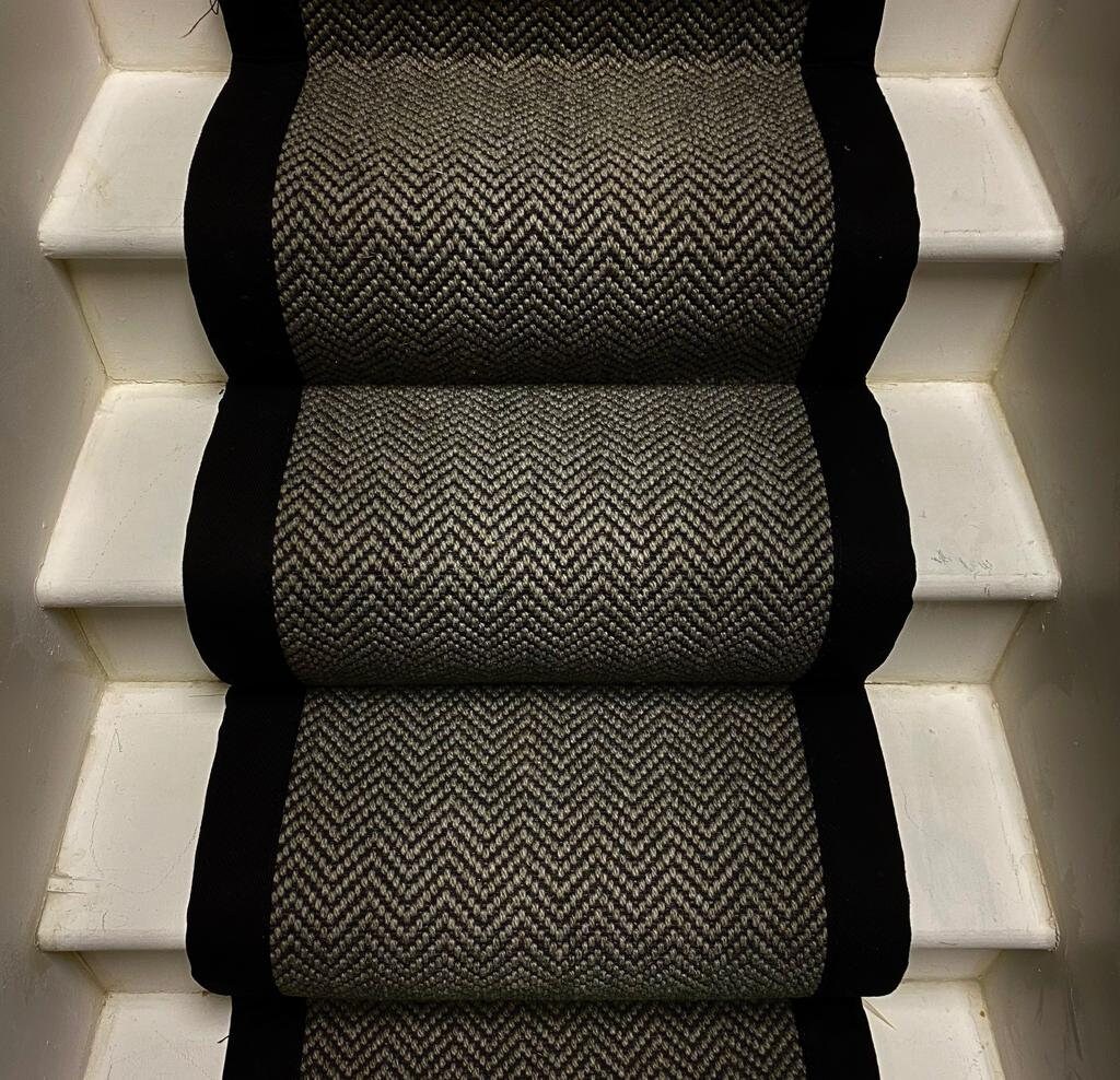 Sample of Dark Grey Herringbone Flatweave Stair Runner With Etsy UK