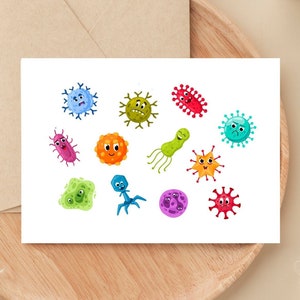 Tarjeta con microbios, bacterias y virus para microbiólogos: tarjeta divertida para estudiantes de biología, premédicos, inmunólogos, médicos, residentes y técnicos de laboratorio