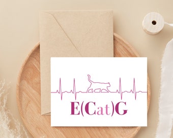 Funny Cat EKG Greeting Card - Funny Cardiology Medical Pun Card Gift for Medical Student Future Doctor Nurse, Pre Med Pun Joke Card Gift