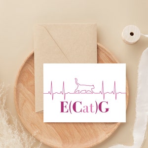Tarjeta de felicitación con electrocardiograma de gato divertido: regalo divertido con forma de tarjeta de juego de palabras sobre cardiología para estudiantes de medicina, futuros médicos, enfermeras, regalo con forma de tarjeta de juego de palabras para premedicina