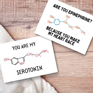 Blagues mignonnes sur la chimie - Cartes de phrases d'épinéphrine et de sérotonine - Cadeau pour un étudiant en pré-médecine, un scientifique ou un technicien de laboratoire