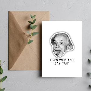 Cartão de piada engraçado Einstein Say Ahh Doctor - Cartão engraçado de humor para faculdade de medicina para estudante de medicina, cartão engraçado exclusivo para médico - Presente para faculdade de medicina