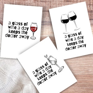 Verre de vin drôle phrase carte cadeau - carte pour amateur de vin - blague verre de vin humour médical - carte cadeau drôle pour maman, médecin, femme, petite amie