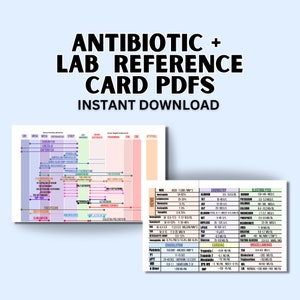 Espectro de antibióticos + Tarjetas de referencia de valores de laboratorio comunes PDF - Descarga instantánea - Tarjetas de identificación de referencia de la escuela de enfermería para estudiantes de medicina PDF