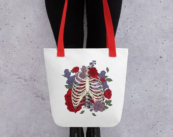 Floral Anatomy Ribs Tote Bag - Medical Student Gift