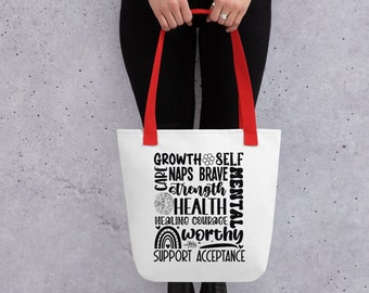 Positive Affirmations Tote Bag - Positivity Uplifting Bag Gift for Her - Mental Health Awareness - Motivational Law of Attraction Tote Gift