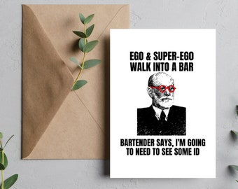 Divertente biglietto di auguri con battuta su Freud, biglietto Freud, regali per psicologi, psicologo, carta regalo per terapeuta, umorismo psicologico divertente, regalo divertente Freud