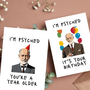 Divertente biglietto di compleanno Freud, biglietto Freud, regali per psicologi, psicologo, carta regalo per terapeuta, umorismo psicologico divertente, regalo di compleanno Freud