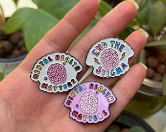 Pin de esmalte de asuntos de salud mental, Pin de conciencia de salud mental, Pin de tapa de matorral, Regalo de pin de salud emocional, Pin de TDAH, Terapia, Regalo de psiquiatría