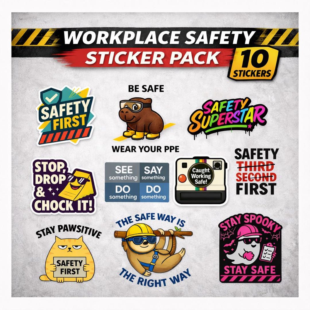 Funny Hard Hat Sticker Bundle: Construction Safety Decals (10-pack) - Etsy