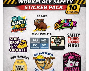 Funny Hard Hat Sticker Bundle: Construction Safety Decals (10-Pack)