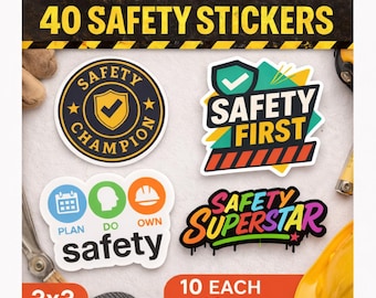40 Safety Stickers | Safety Champion, First, Superstar Recognition (3x3 Inch)