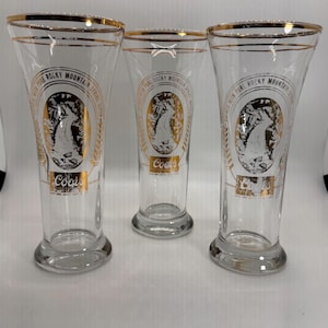 Vintage Beer “ Coors” Pilsner Glasses with Gold Rim.