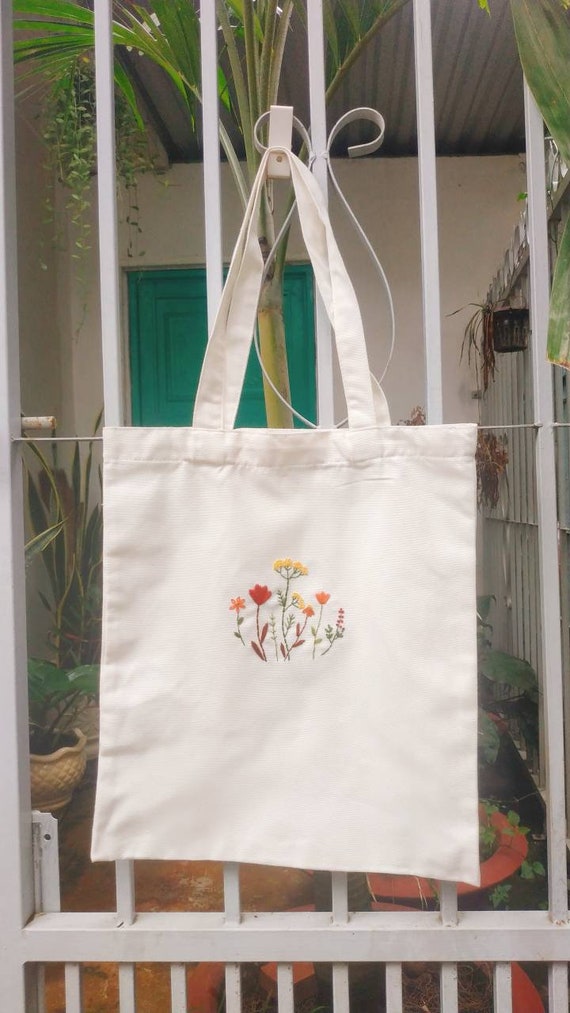 Paper Source Wildflower Embroidered Tote