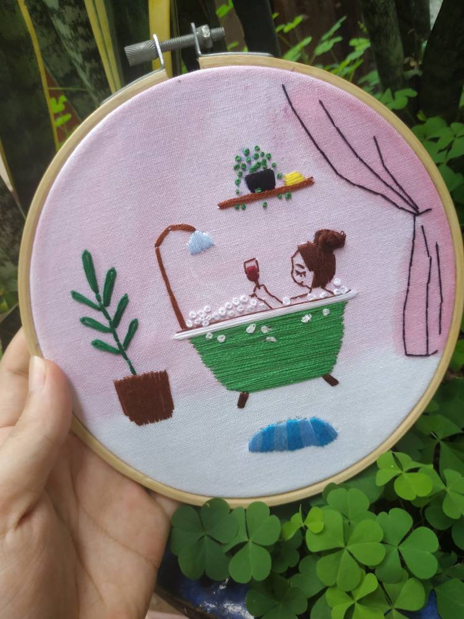 Finished Embroidery Bubble Bath Embroidery Hoop Art Bathroom Etsy UK