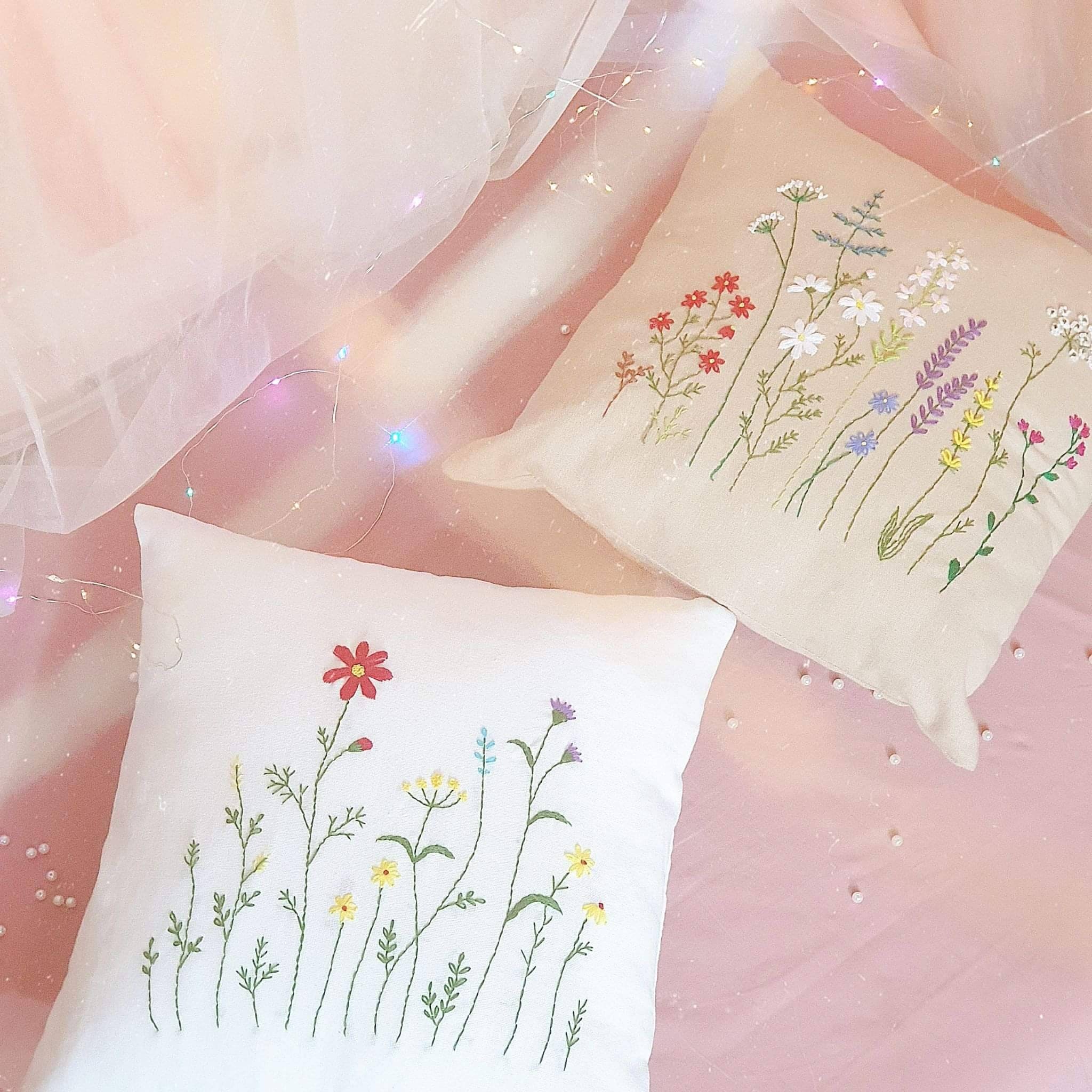 Embroidered Pure Linen Cushion Covers - Handmade Throw Pillows (Pair) –  Kuttons