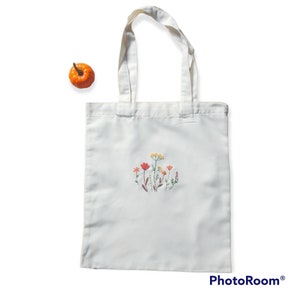 Wild flower embroidery tote bag, eco tote bag, canvas tote bag, vintage tote bag, embroidery tote bag, cute tote bag, reusable tote bag.