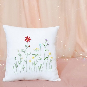 Floral embroidered cover cushion, hand embroidered cover cushion, embroidery pillowcase, linen cover cushion, cover pillow, The Blooming