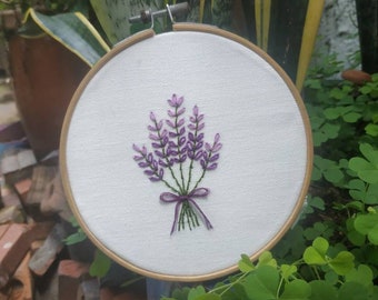 Embroidered Lavender hoop, Lavender bouquet, wall decor. Finished embroidery