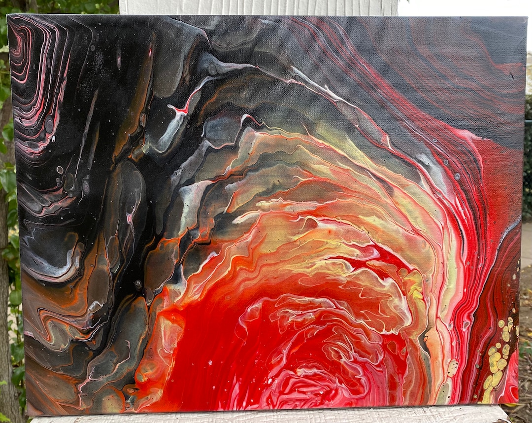 14x16 Wall Hanging Acrylic Pour Painting up in Flames. Etsy