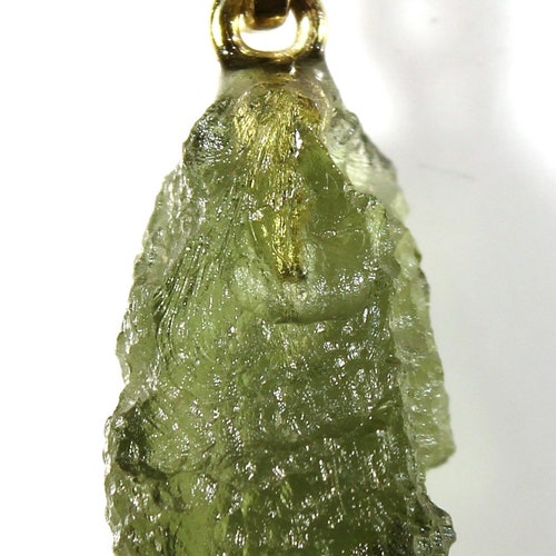 Pendant - natural moldavite, Au585 (14-karat gold), nice shape, made in Czech republic, moldavite size shops 19x8x6 mm, total weight 1.7 grams.