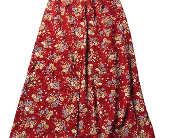 Vintage Kathie Lee Collection Skirt, Summer Dress Red Floral Pattern RN# 95701 100% Polyester Made in Bangladesh