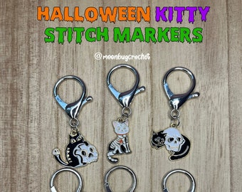 Halloween Kitty Stitch Markers - Pack of 3 Extra Large Lobster Claw Crochet Stitch Markers