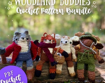 Woodland Buddy PDF 4-in-1 Crochet Pattern Bundle - Crochet Fox, Deer, Wolf and Moose Patterns
