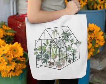 Plant Tote Bag, Plant And Cat Tote Bag, Plant Gift, Plant Lover, Plant Lover Gift, Plant Mom, Plant Mom Gift, Gift For Planter