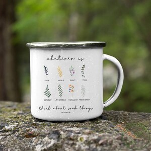 Plant Enamel Mug, Whatever Is Think About Such Things Enamel Mug, Plant Gift, Plant Lover, Plant Lover Gift, Plant Mom, Plant Mom Gift