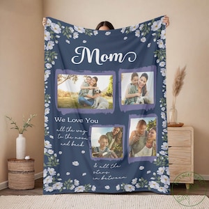 Mom Personalized Fleece Blanket, Mom We Love You All The Way To The Moon And Back, Mothers Day Gift, Custom Mom Gift, MO004WM90