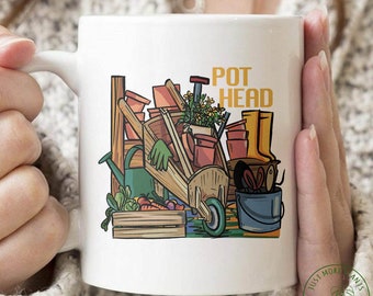 Garden Mug, Pot Head Mug, Garden Gift, Gardening Gift, Garden Lover, Garden Lover Gift, Gardening Lover, Gardener Gift Idea