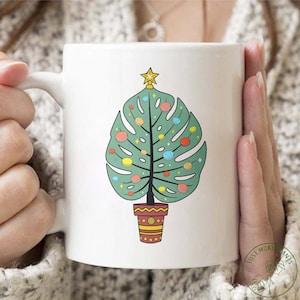 Plant Mug, Monstera Christmas Tree Mug, Plant Gift, Plant Lover, Plant Lover Gift, Plant Mom, Plant Mom Gift, Gift For Planter