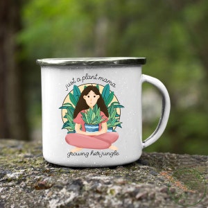 Plant Enamel Mug, Just A Plant Mama Growing Her Jungle Enamel Mug, Plant Gift, Plant Lover, Plant Lover Gift, Plant Mom, Plant Mom Gift