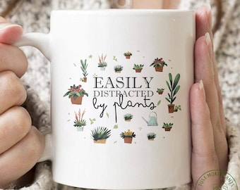 Taza de plantas, fácilmente distraída por taza de plantas, regalo de plantas, amante de las plantas, regalo de amante de las plantas, mamá de plantas, regalo de mamá de plantas, regalo para jardinera