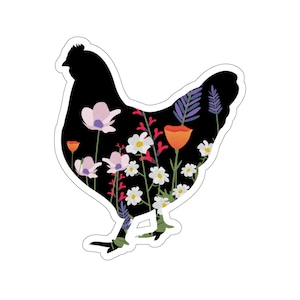 Garden Sticker, Floral Chicken Sticker, Garden Gift, Gardening Gift, Garden Lover, Garden Lover Gift, Gardening Lover, Gardener Gift Idea