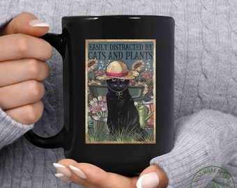 Garden Mug, Easily Distracted By Cats And Plants, Garden Gift, Gardening Gift, Garden Lover, Garden Lover Gift, Gardening Lover