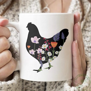 Garden Mug, Floral Chicken Mug, Garden Gift, Gardening Gift, Garden Lover, Garden Lover Gift, Gardening Lover, Gardener Gift Idea