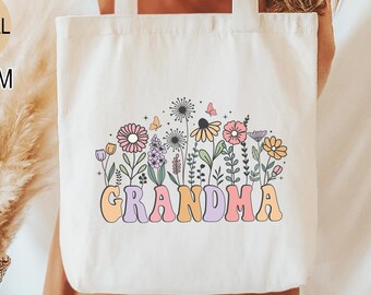 Grandma Canvas Tote Bag, Floral Gigi Tote Bag Gift, Grandma
