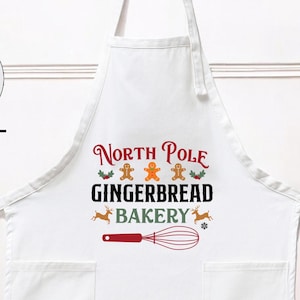 North Pole Gingerbread Bakery Kitchen Chef Apron For Family, Christmas Apron Gifts, Cookie Apron Gift, Cute Xmas Apron For Her, A32