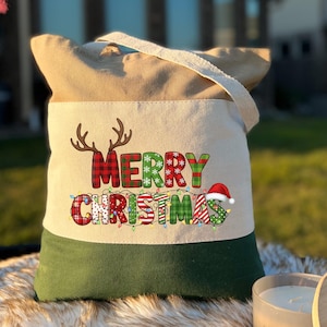 Merry Christmas Tote Bags, Tote Bag Christmas Gift Idea For Friends, Cute Deer Tote Bags, Christmas Tote Bags For Shopping, T377