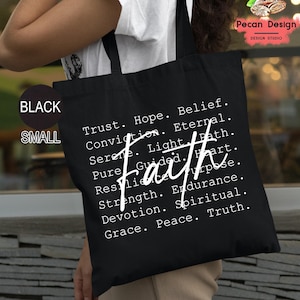 Faith Quote Tote Bag, Christian Scripture Canvas Bag with Inspirational Words, Reusable Eco Tote Bag for Women, Gift for Believers, T368