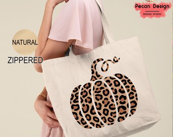 Leopard Pumpkin Tote Bags, Thankful Tote Bag, Pumpkin Flower Garden Blessed Tote Bag, Fall Thanksgiving Shopping Candy Tote Bags, T348