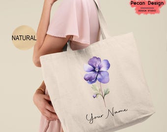 Custom Birth Flower Gift-Tote Bag, Personalized Canvas Tote-Bag, Best-Friend Gift Idea, Customized Birthday Gift-Bag, Gift For Mother, T01